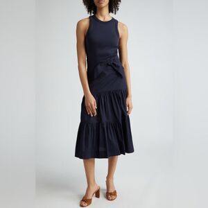Veronica Beard Tiered Belted Sleeveless Midi Dress Navy XS